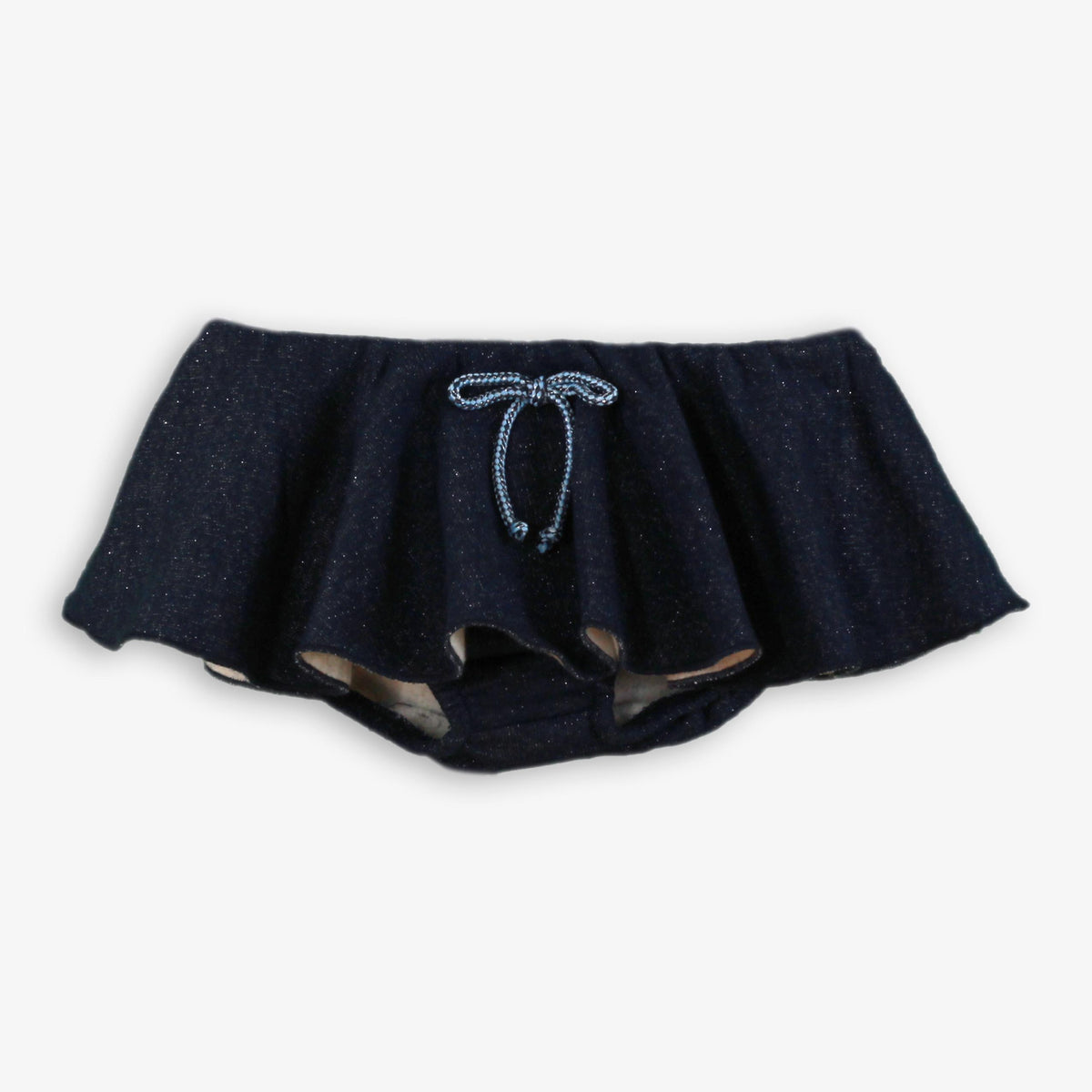 Navy Shimmer Knit Ruffle Skirt Shorts with Metallic Bow for Girls