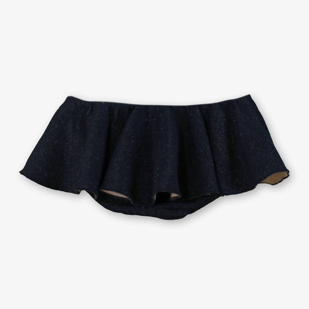 Navy Shimmer Knit Ruffle Skirt Shorts with Metallic Bow for Girls