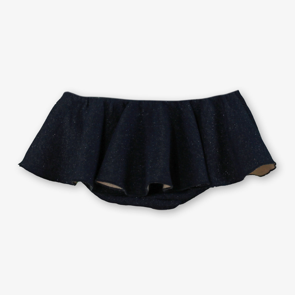 Navy Shimmer Knit Ruffle Skirt Shorts with Metallic Bow for Girls
