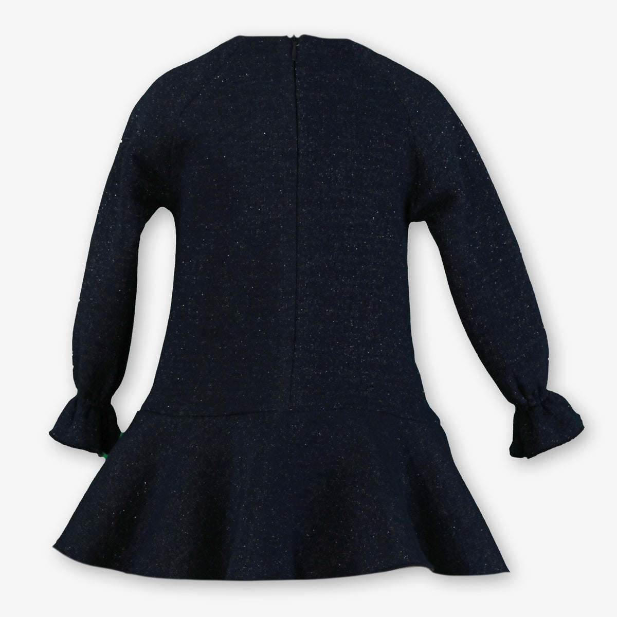 Navy Shimmer Knit Drop-Waist Dress with Rhinestone Swans for Girls