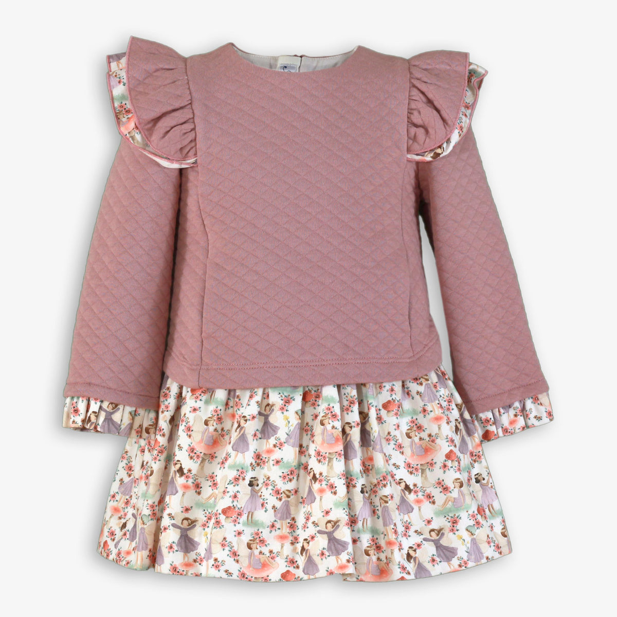 Dusty Rose Quilted Knit & Fairy Garden Floral Dress for Girls