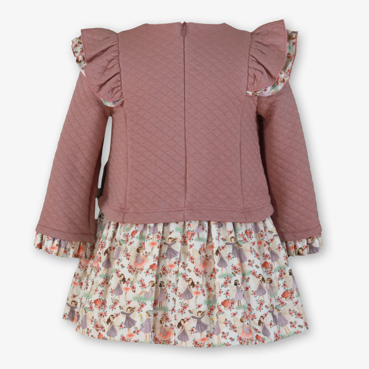 Dusty Rose Quilted Knit & Fairy Garden Floral Dress for Girls