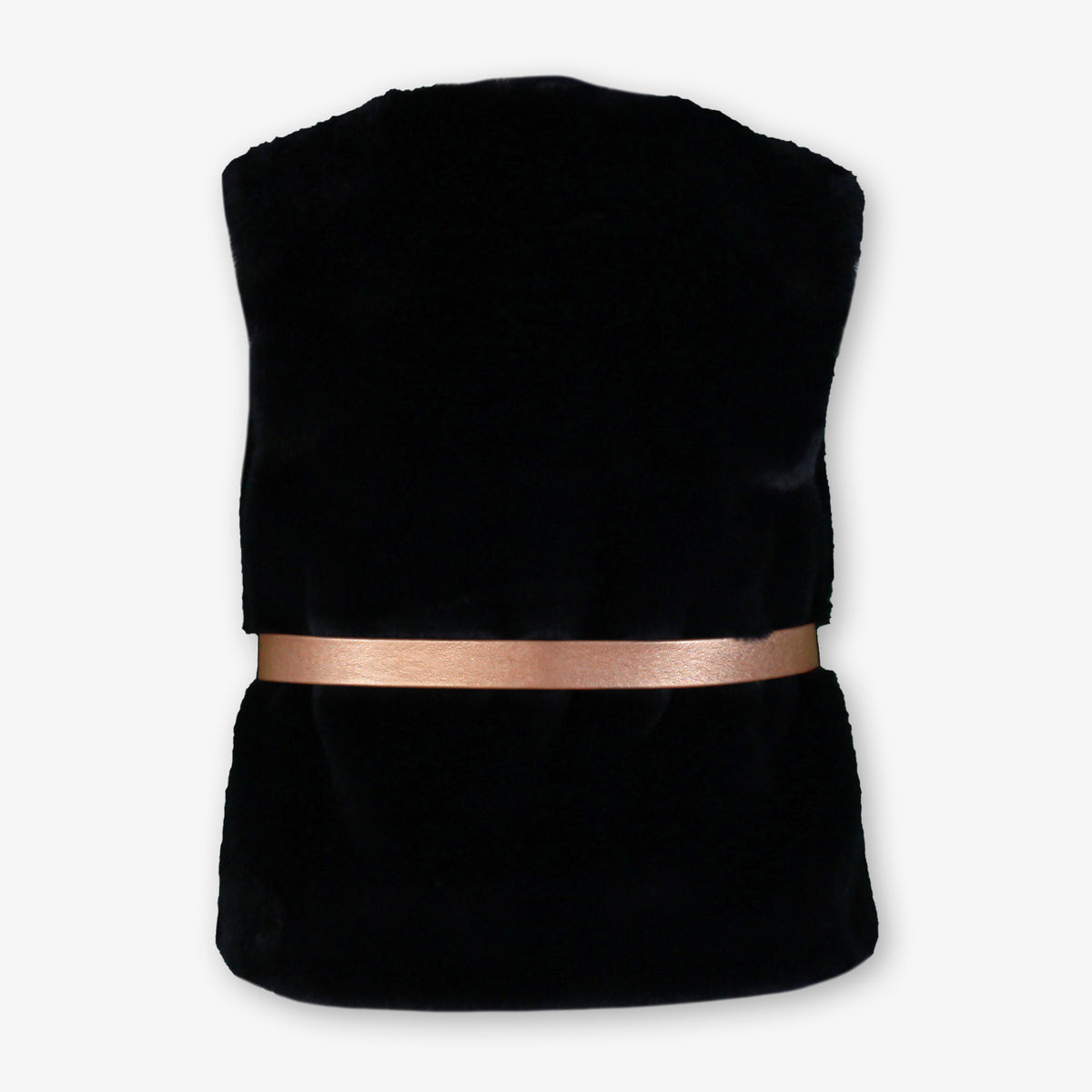 Girls Navy Faux Fur Vest with Rose Gold Metallic Bow Belt
