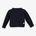 Girls Navy Sequin Knit Sweater with Metallic Gold Heart Charm