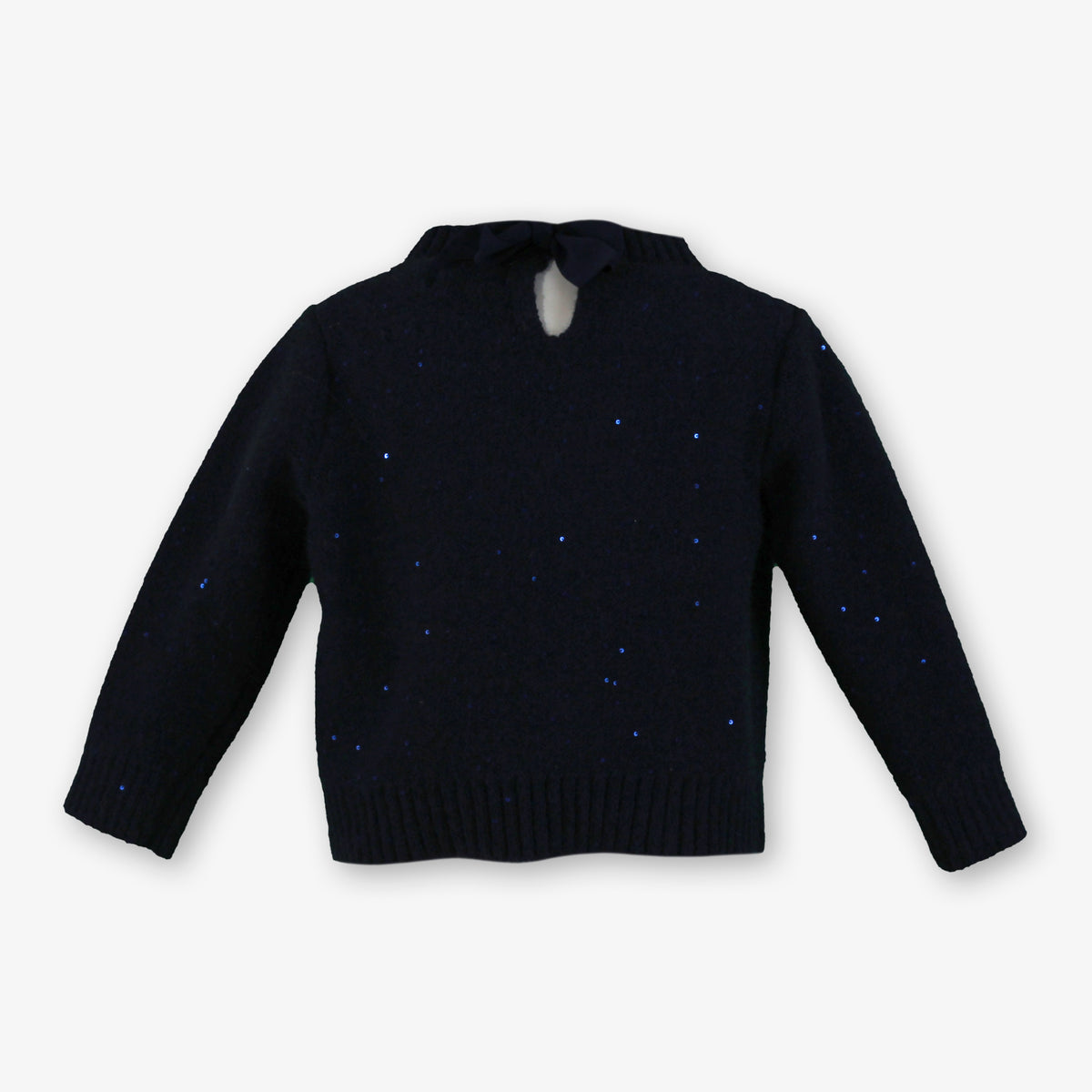 Girls Navy Sequin Knit Sweater with Metallic Gold Heart Charm