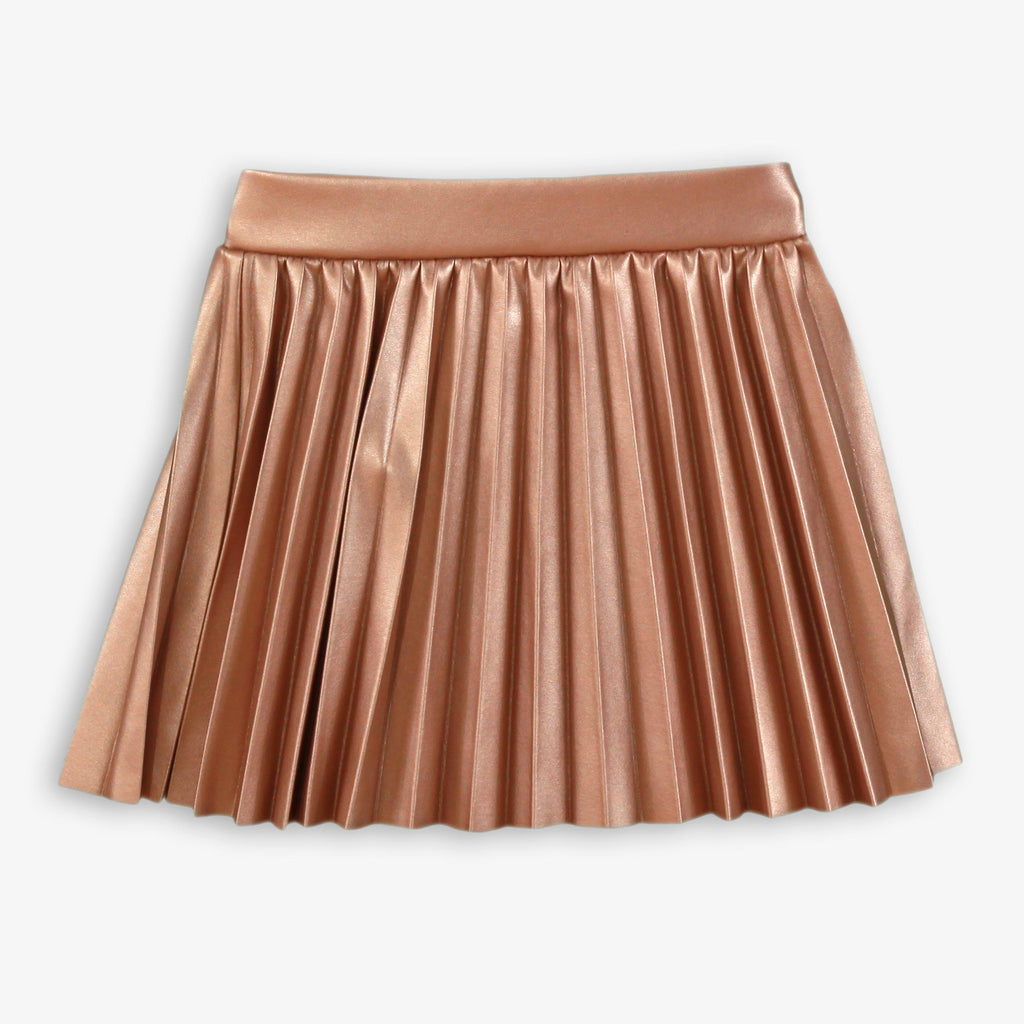 Girls Rose Gold Metallic Pleated Faux Leather Skirt