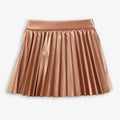 Girls Rose Gold Metallic Pleated Faux Leather Skirt