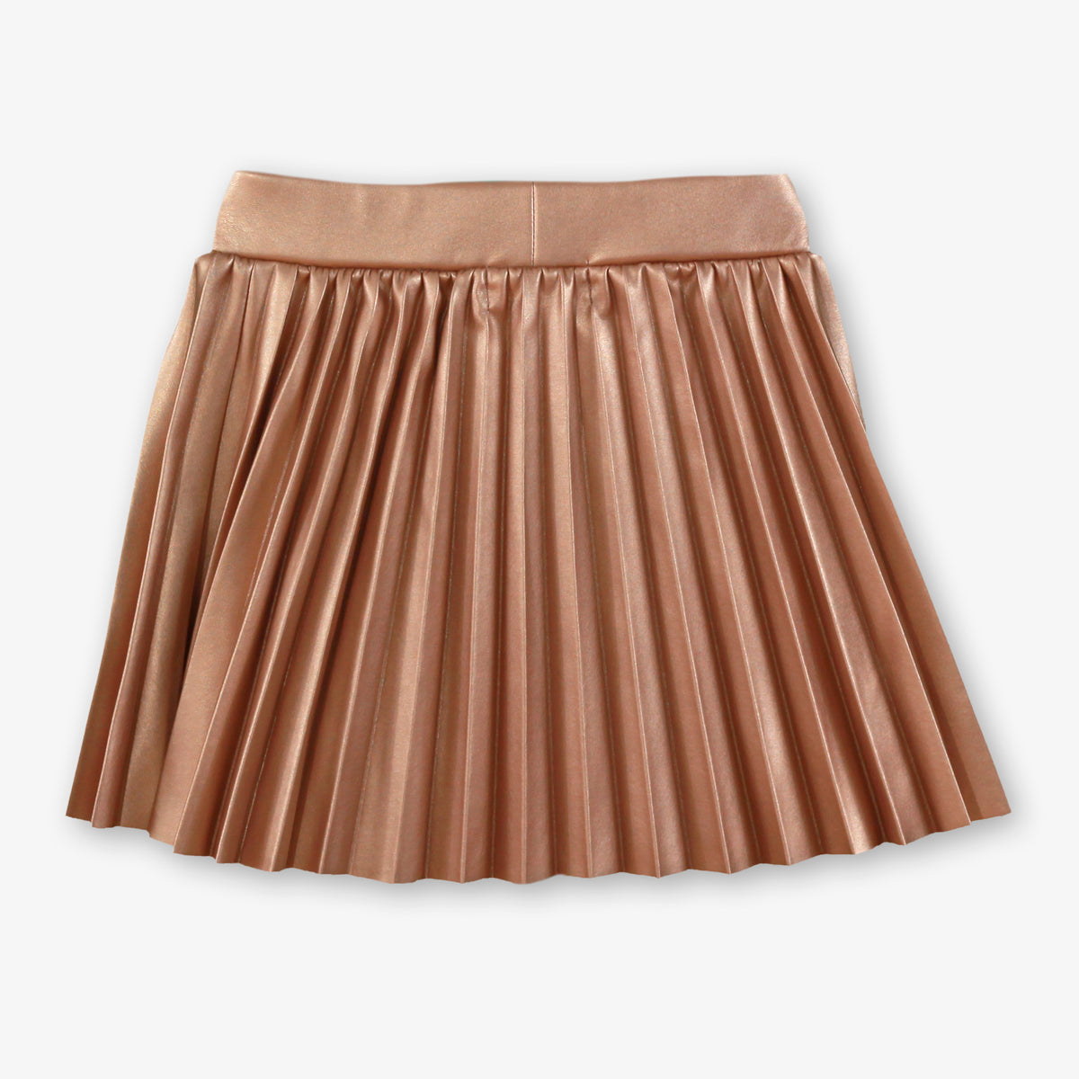 Girls Rose Gold Metallic Pleated Faux Leather Skirt