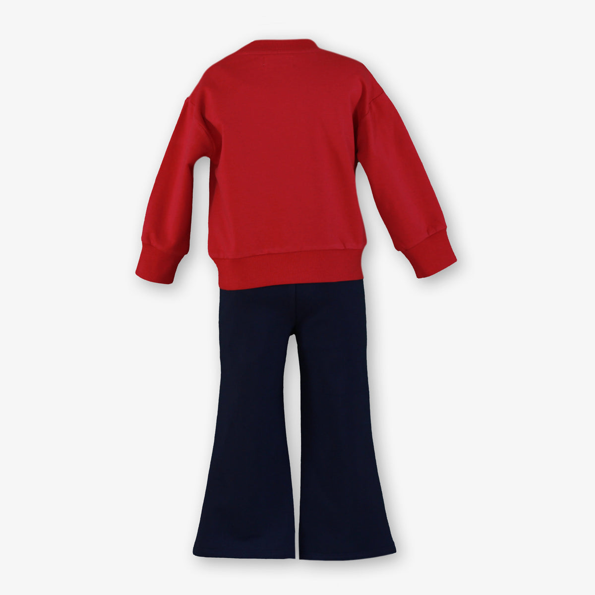 Girls Red Side-Bow Sweatshirt & Navy Pintuck Flared Trousers Set