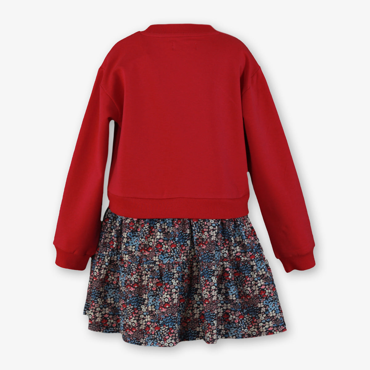 Girls Fuchsia Mon Amour Sweatshirt Dress with Floral Tiered Skirt